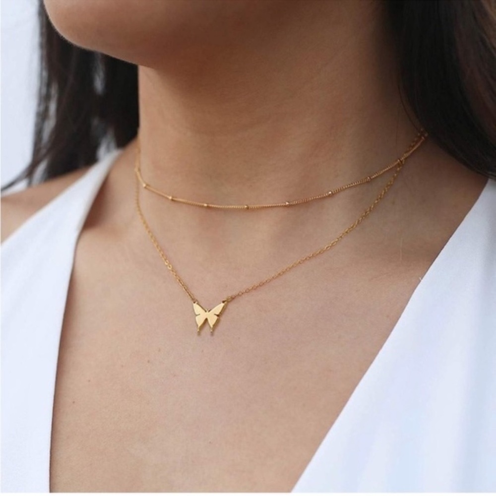 14k Gold Plated 3pc Butterfly Charm Chain Necklace Set